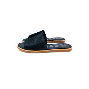 Sorel Womens Black Metallic Suede Ella Block Slide Flat Sandals Size 10.5